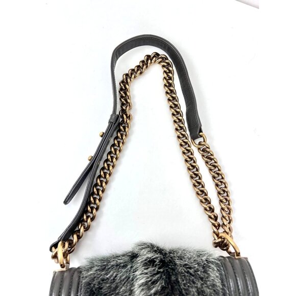 Chanel Small Boy Flap Quilted Goat Hair Gray Leather Shoulder Bag RARE - Picture 11 of 16